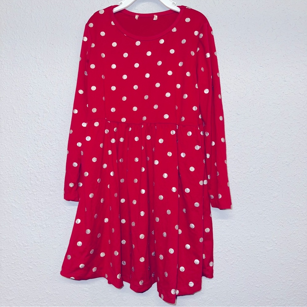 Girls Emma & Elsa red silver polka dot dress sz 6X